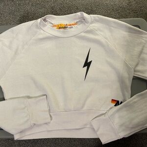 Aviator Nation white cropped long sleeve sz S sweatshirt